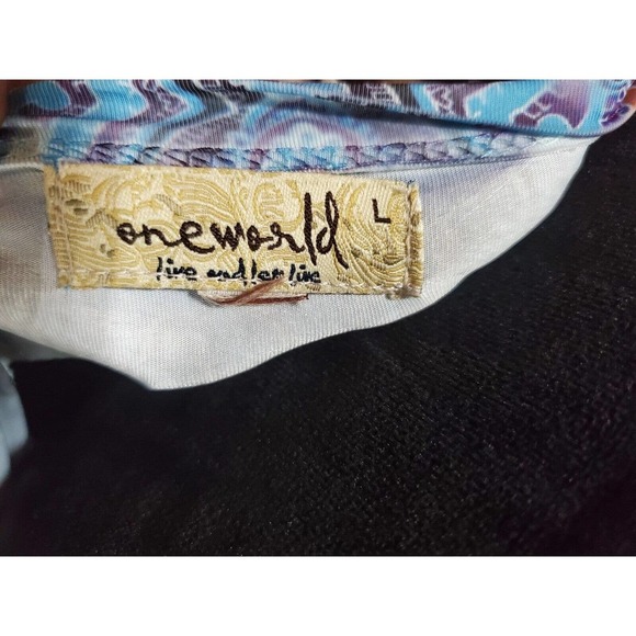 One World Women's Multicolor Polyester V-Neck Short Sleeve Casual Top Blouse L - Picture 9 of 11